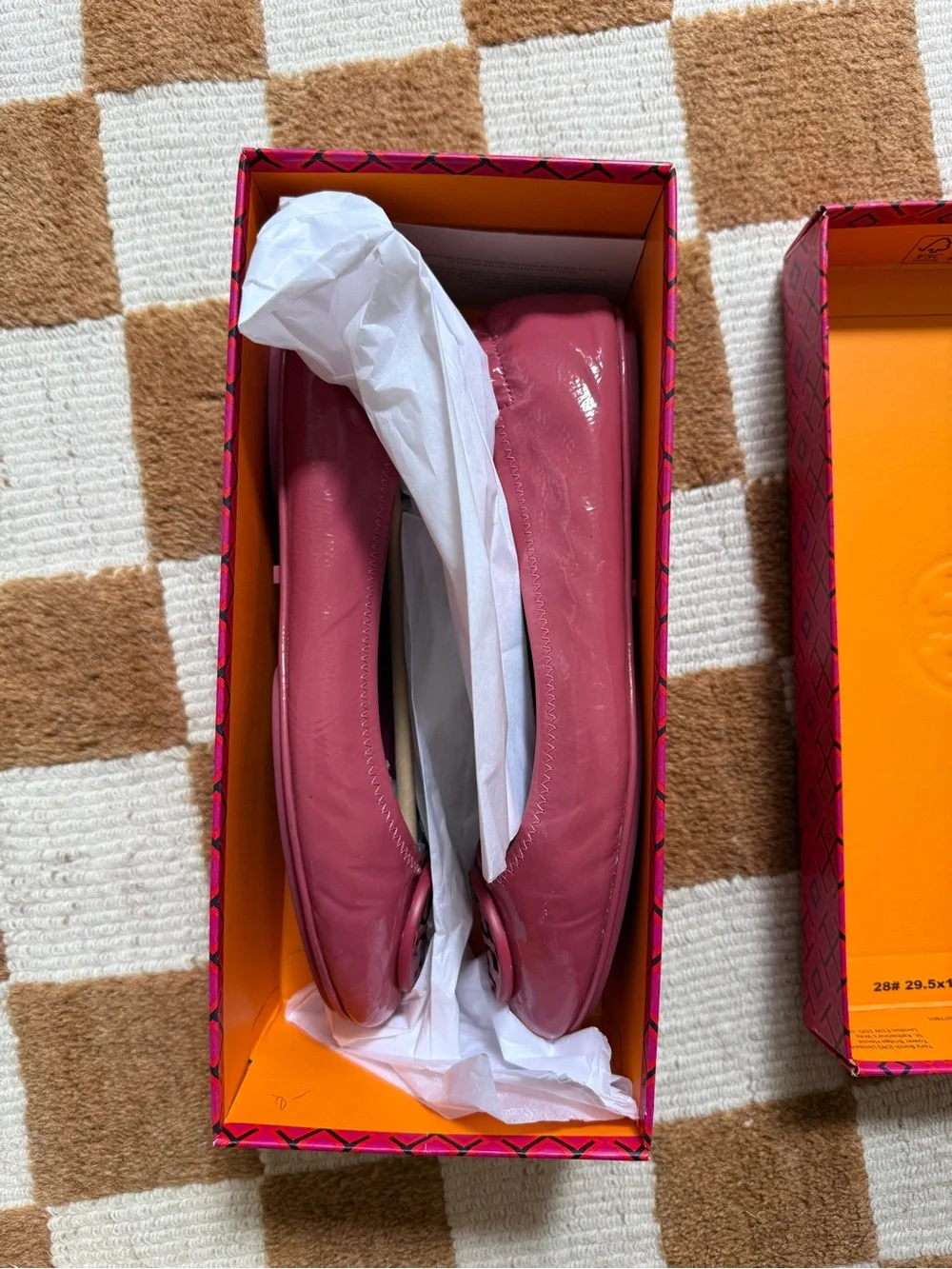 Tory Burch Patent Leather Minnie Travel Ballet Flats.